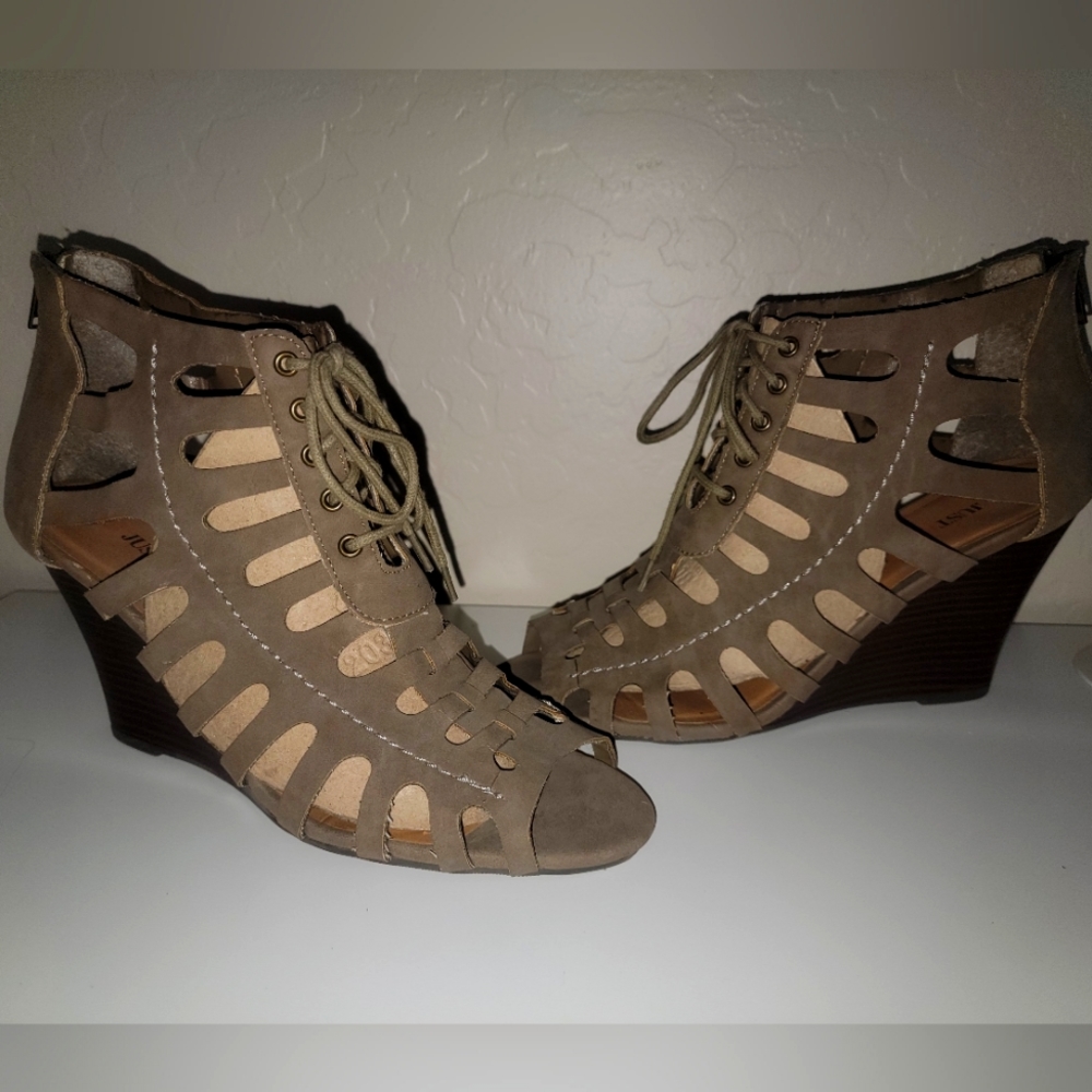 JustFab taupe cut-out heels